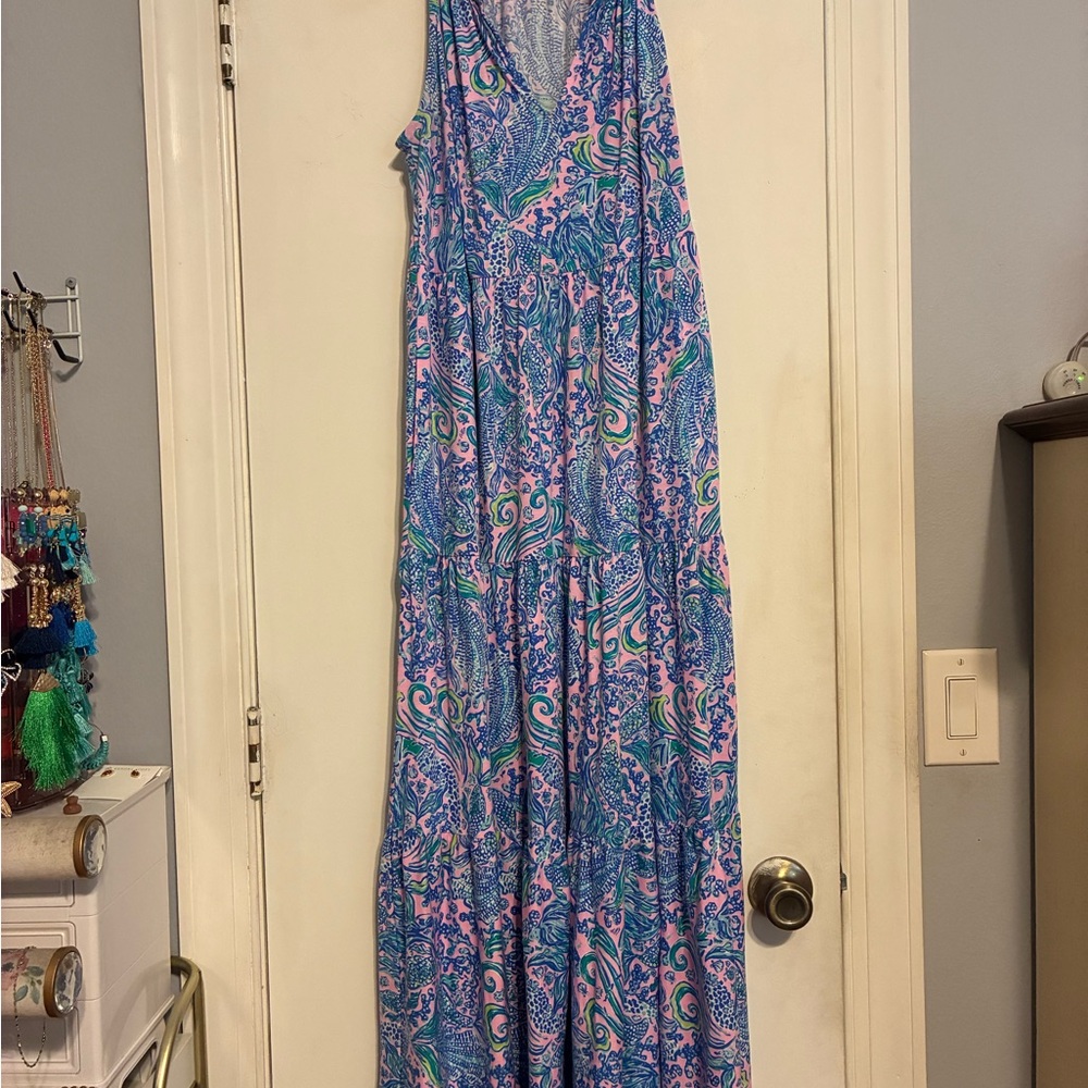 Lilly Pulitzer Blue Pink Green Paisley Maxi Dress